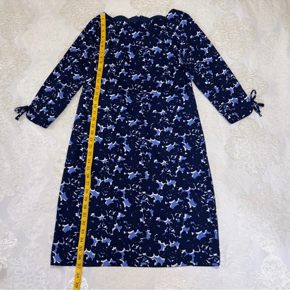 Talbots Floral Print Crepe Shift Dress With Scalloped Neckline Blue Size 2 - Picture 8 of 10